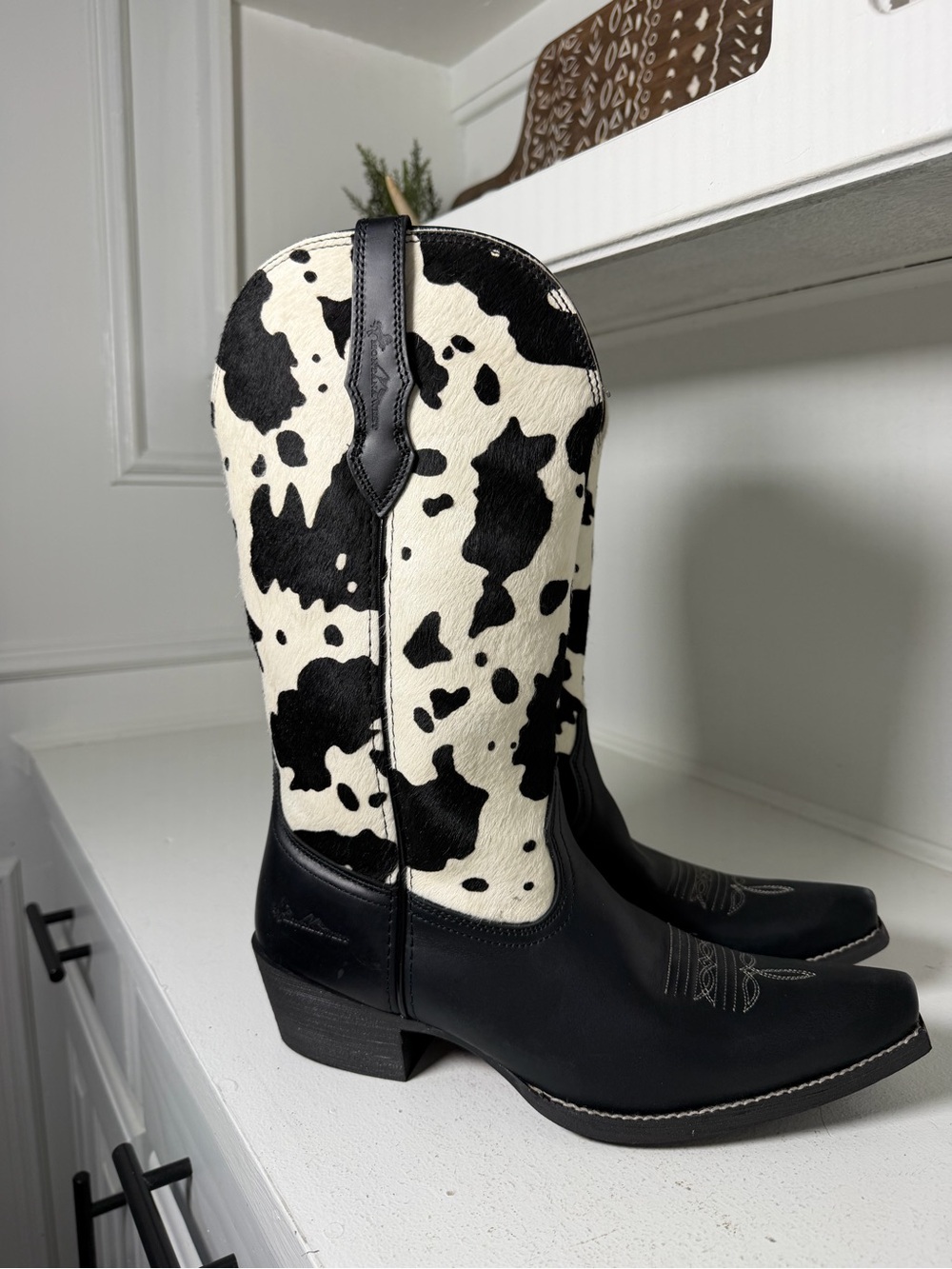 **SOLD**Montana West Cow Print Cowboy Boots Women's 8.5 Black Leather Western - Picture 5 of 11